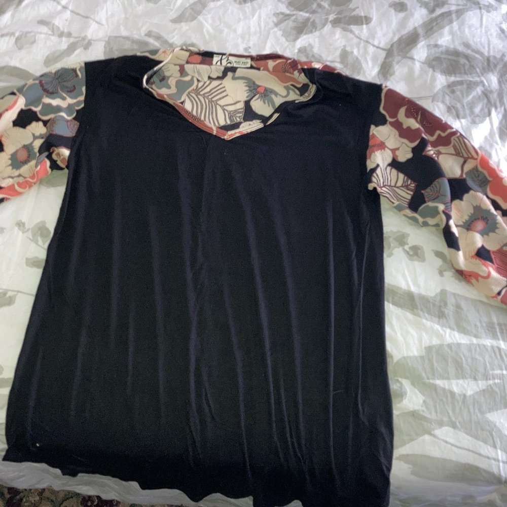 Black and Floral Long Sleeve Blouse